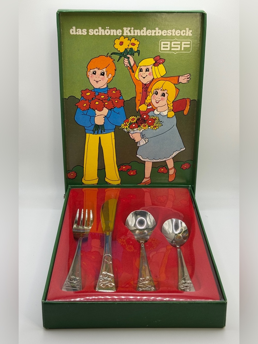 Vintage BSF Das Schöne Kinderbesteck 4-Piece Childrens Flatware Boxed Set Edelst